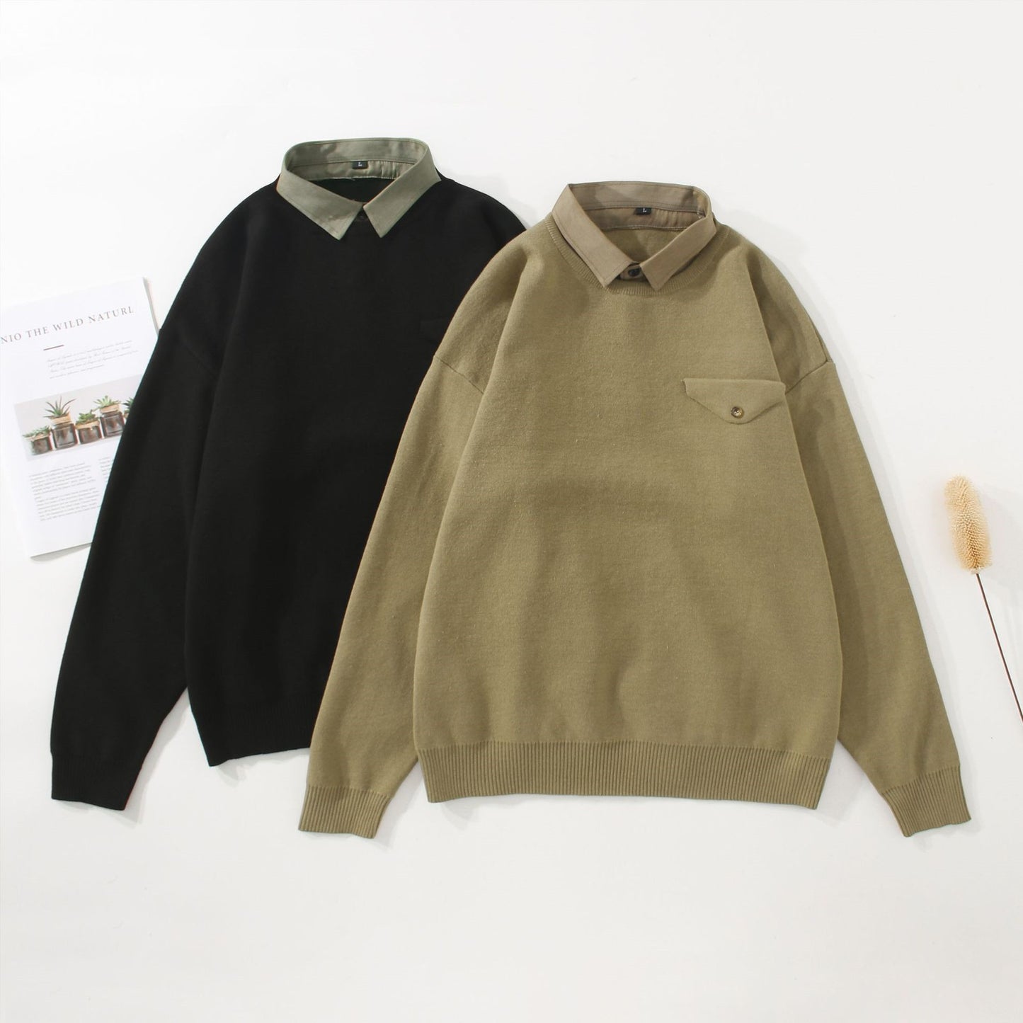 youth simple everyday fake pocket sweater men