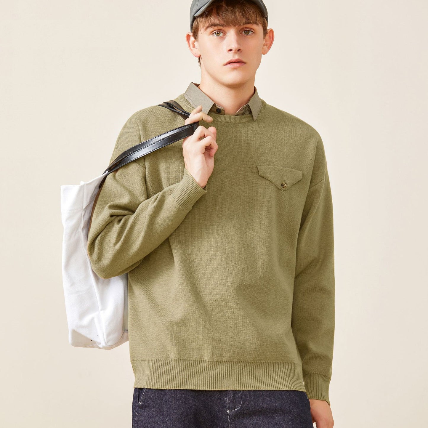 youth simple everyday fake pocket sweater men
