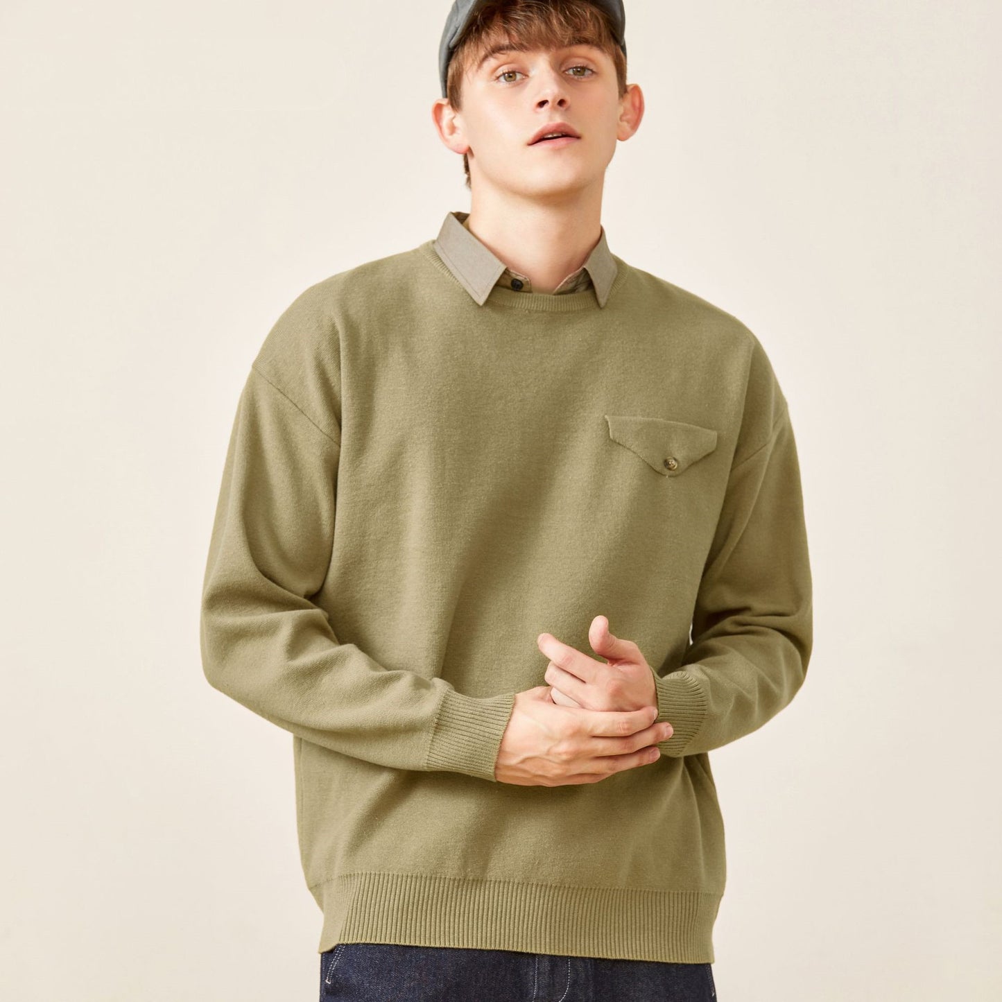 youth simple everyday fake pocket sweater men