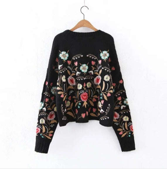 women floral embroidery streetwear sweater