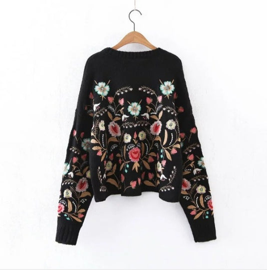 women floral embroidery streetwear sweater