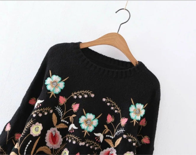 women floral embroidery streetwear sweater