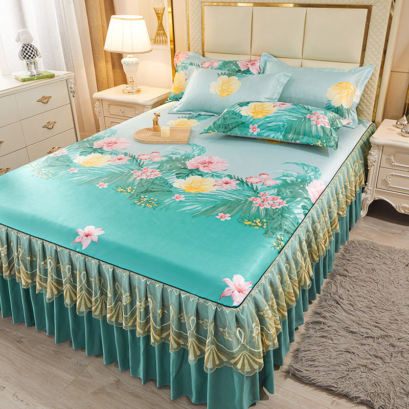 viscose fiber sleeping mat set  Bed Skirt Three-piece Set Home
