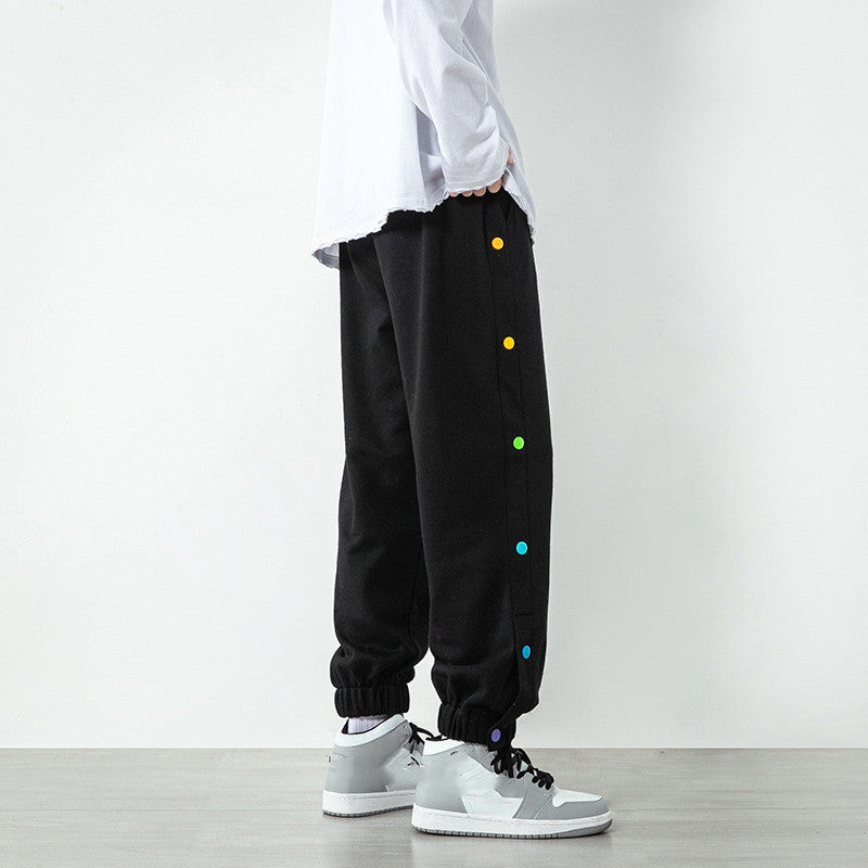 Men's Casual Buckle-Breasted Cropped Casual Sweatpants