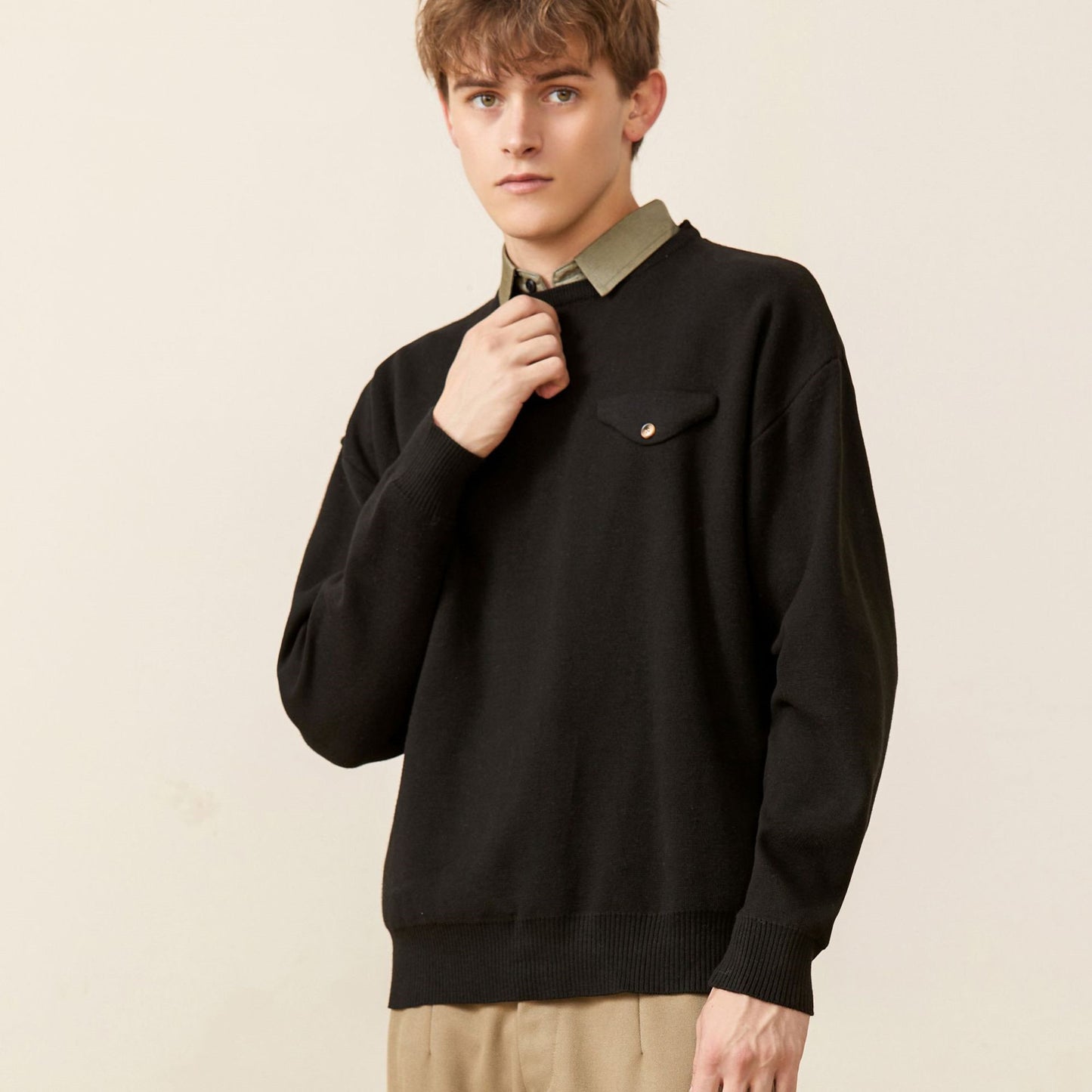 youth simple everyday fake pocket sweater men