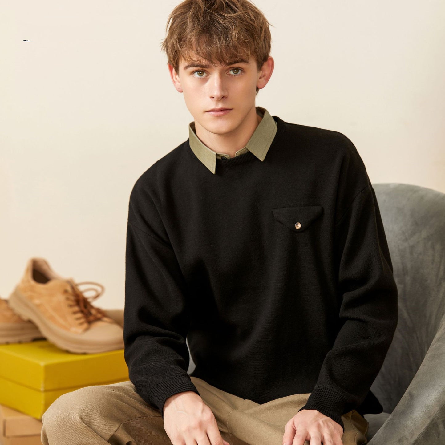 youth simple everyday fake pocket sweater men